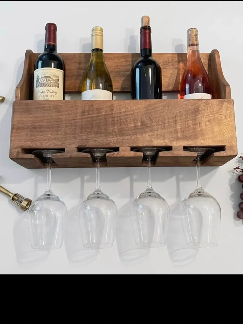 Wooden Wine and Wine Glass Hanging Shelf Wall Decor